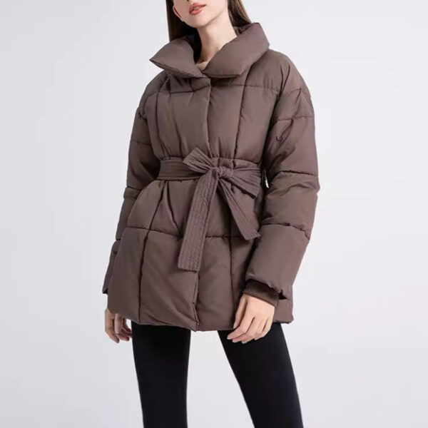 Winter Plaid Sewing Lapel Coat With Lace-up Design Fashion Loose Solid Thick Jacket Outerwear Women's Clothing - Image 7