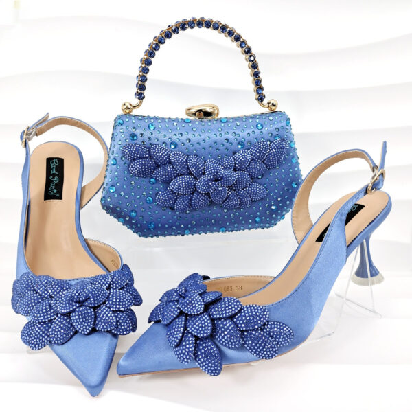 Cross-border Ladies Party Shoes Bag Set Handmade Leaf Decorative Wine Glass Heel - Image 4