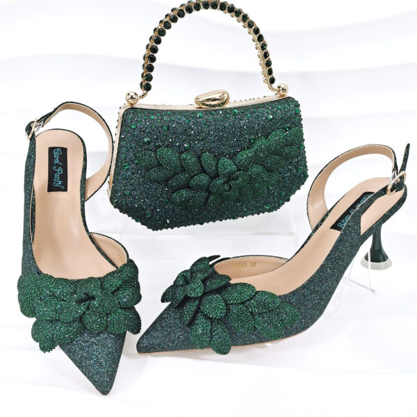 Cross-border Ladies Party Shoes Bag Set Handmade Leaf Decorative Wine Glass Heel - Image 8