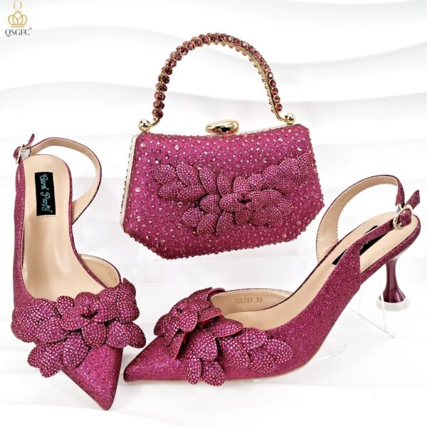 Cross-border Ladies Party Shoes Bag Set Handmade Leaf Decorative Wine Glass Heel - Image 7