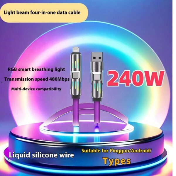 240W Light Column Four-in-one Colorful Indicator Light Mobile Phone Charging Cable - Image 5