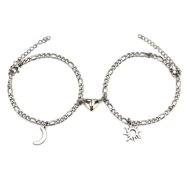 Sun Moon Couple Bracelets, Stainless Steel, Magnetic Charm