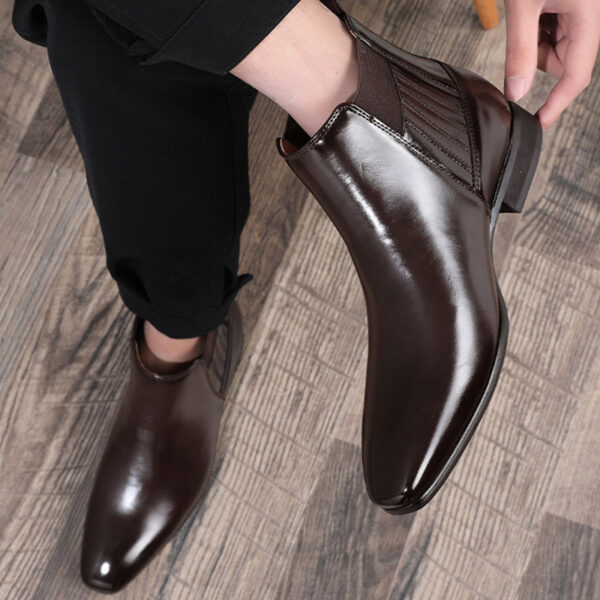 Pointed Toe Chelsea-style Boots For Men Fashion British Style Square Heel Business Formal Leather Shoes - Image 9