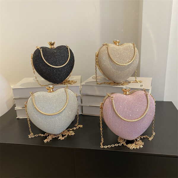 Evening Clutch Bag Women Bag Shiny Handbag Heart Shape Metal Clutches Bag Fashion Chain Shoulder Crossbody Bag Luxury Lady Purse Valentines Day Outfit - Image 7