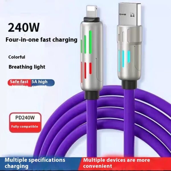 240W Light Column Four-in-one Colorful Indicator Light Mobile Phone Charging Cable - Image 4