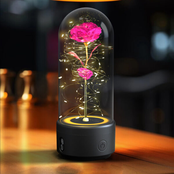 Creative 2 In 1 Rose Flowers LED Light And Bluetooth-compatible Speaker Valentine's Day Gift Rose Luminous Night Light Ornament In Glass Cover - Image 9