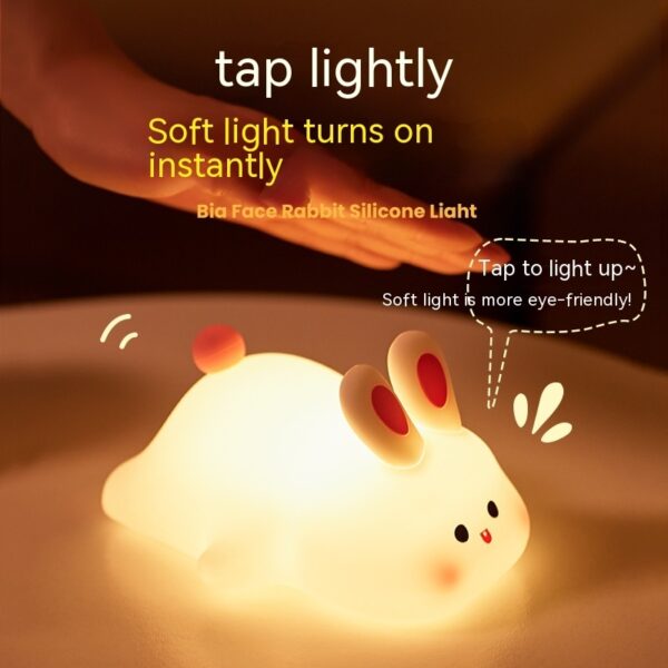 Cute LED Night Light Touch Sensor Cartoon Kid's Nightlights Big Face Rabbit Silicone Night Light Christmas Gift Bedside Lamp Home Decor - Image 6