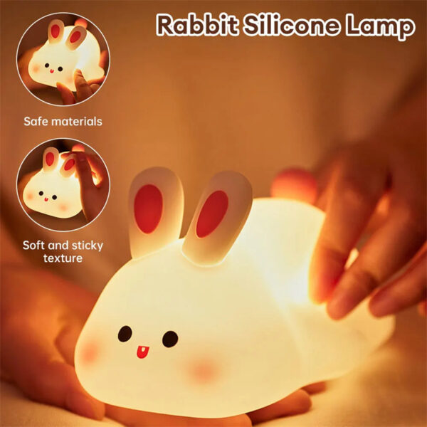 Cute LED Night Light Touch Sensor Cartoon Kid's Nightlights Big Face Rabbit Silicone Night Light Christmas Gift Bedside Lamp Home Decor - Image 4