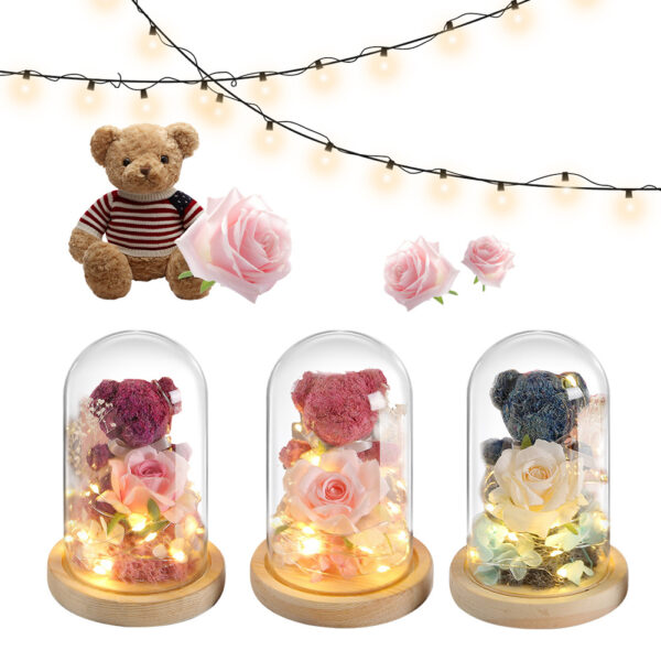 Valentine's Day Gift For Girlfriend Eternal Preserved Rose Flower Gift Box Teddy Bear Eternal Flower With Lights Gift For Women Home Decor - Image 10