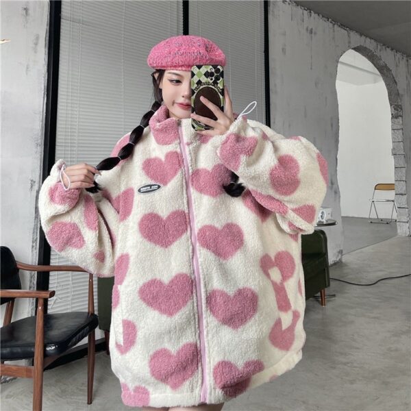 Reversible fleece coat women, lamb wool-lined, padded warm - Image 8