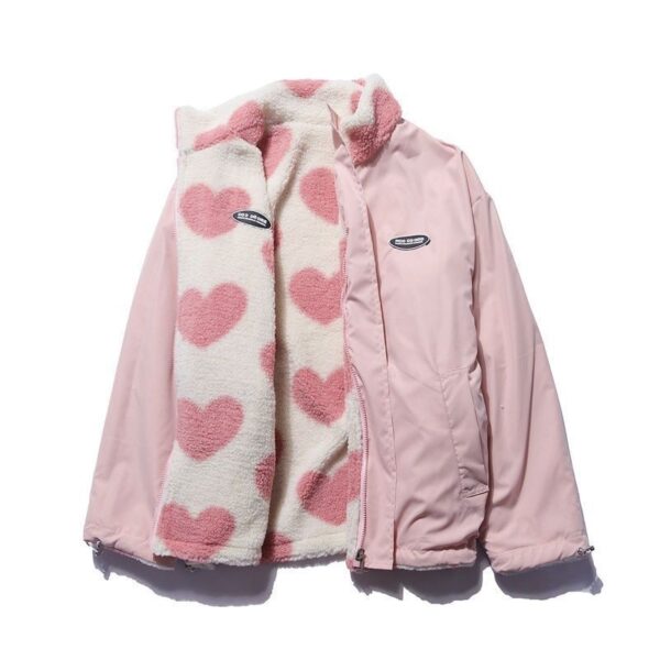Reversible fleece coat women, lamb wool-lined, padded warm