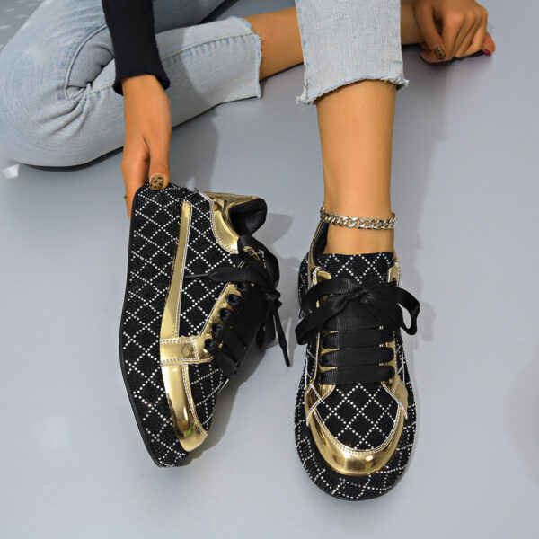 Fashion Rhinestone Flats Shoes Versatile Thick-soled Lace-up Casual Shoes Women's Sneakers - Image 3