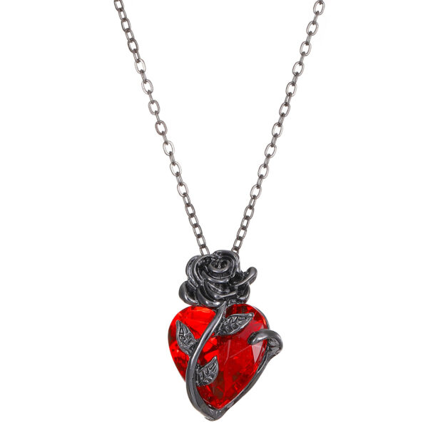 Punk Rose Necklace, Heart Pendant, Clavicle Chain