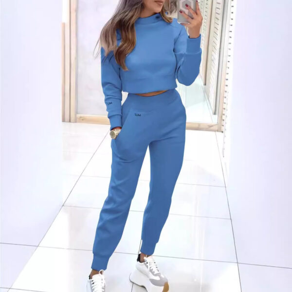 Stand Collar Sports Suit Fashion Pullover Long-sleeves Short Top And Slim Trousers With Pockets Solid Outfits Women's Clothing - Image 8