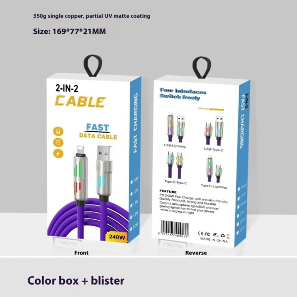 240W Light Column Four-in-one Colorful Indicator Light Mobile Phone Charging Cable - Image 6