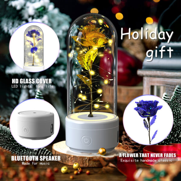 Creative 2 In 1 Rose Flowers LED Light And Bluetooth-compatible Speaker Valentine's Day Gift Rose Luminous Night Light Ornament In Glass Cover - Image 3