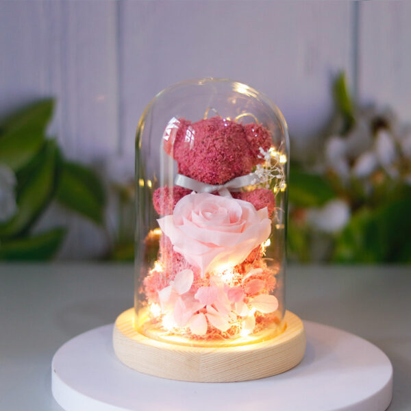 Valentine's Day Gift For Girlfriend Eternal Preserved Rose Flower Gift Box Teddy Bear Eternal Flower With Lights Gift For Women Home Decor - Image 3