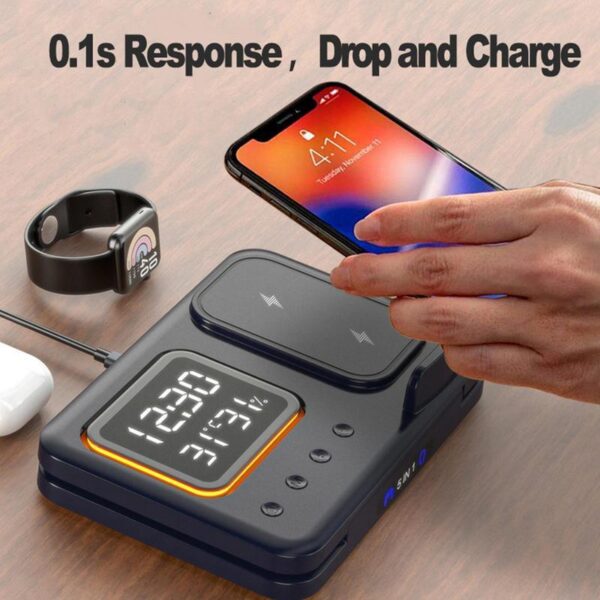 15W Wireless Chargers Stand 5 In1 LED Digital Alarm Clock Fast Charging Dock Station - Image 5