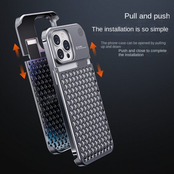 Aluminum Alloy Phone Case For 14 13 Pro Max Plus Hollow Heat Dissipation Anti-fall Full Body Shockproof Phone Cove - Image 9