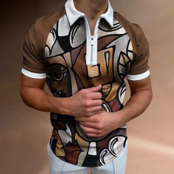 Men's POLO Shirt Striped Printed Short Sleeve T-Shirt Lapel Shirt - Image 2